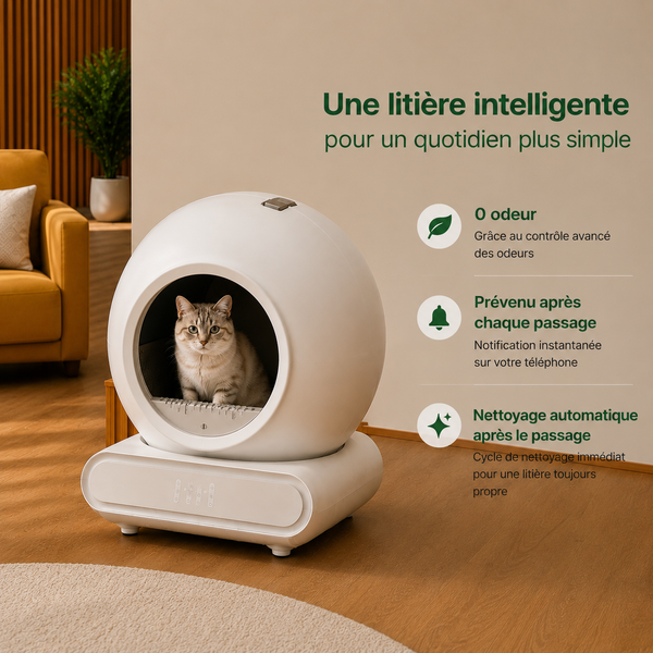 Bac à litière automatique connecté et autonettoyant 65L